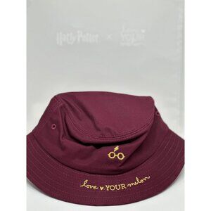NEW Harry Potter X Love Your Melon Burgundy Bucket Hat Embroidered Glasses L/XL